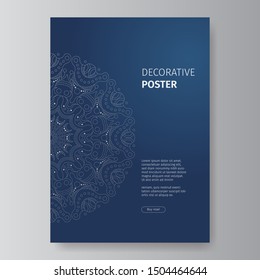 Decorative mandala art poster vector template for brochure leaflet flyer advert cover catalog magazine postcard and annual report. Simple and elegant ethnic line style