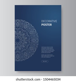 Decorative mandala art poster vector template for brochure leaflet flyer advert cover catalog magazine postcard and annual report. Simple and elegant ethnic line style