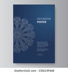 Decorative mandala art poster vector template for brochure leaflet flyer advert cover catalog magazine postcard and annual report. Simple and elegant ethnic line style