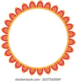 Decorative Mandala circle Frame with Floral Petal Border, Circular mandala frame with Pink and yellow floral petal design on white background	