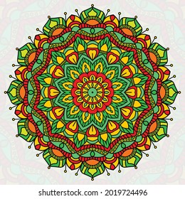 Decorative mandala with colorful ornament for greeting card, banner or poster in oriental style.
