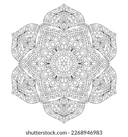 Decorative mandala coloring book page illustration