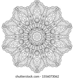 Decorative mandala for coloring, lace circular ornament, openwork napkin. Folklore symbol.