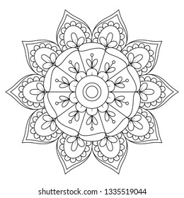 Decorative mandala Coloring page. Anti-stress coloring book page for adults. Hand drawn illustration, Black and white mandala vector isolated on white - Vector illustration