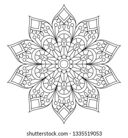 Decorative mandala Coloring page. Anti-stress coloring book page for adults. Hand drawn illustration, Black and white mandala vector isolated on white - Vector illustration