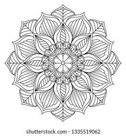 Decorative mandala Coloring page. Anti-stress coloring book page for adults. Hand drawn illustration, Black and white mandala vector isolated on white - Vector illustration