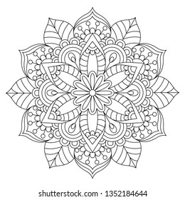 Decorative mandala Coloring page. Anti-stress coloring book page for adults. Hand drawn illustration, Black and white mandala vector isolated on white - Vector illustration
