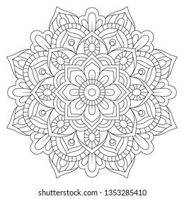 Decorative mandala Coloring page. Anti-stress coloring book page for adults. Hand drawn illustration, Black and white mandala vector isolated on white - Vector illustration
