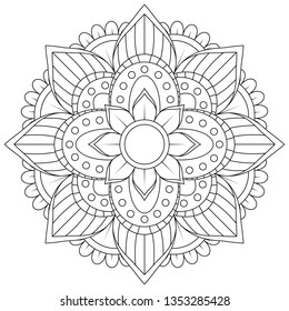 Decorative mandala Coloring page. Anti-stress coloring book page for adults. Hand drawn illustration, Black and white mandala vector isolated on white - Vector illustration