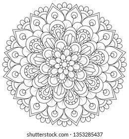 Decorative mandala Coloring page. Anti-stress coloring book page for adults. Hand drawn illustration, Black and white mandala vector isolated on white - Vector illustration