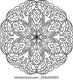 Mandala decorativo para colorir páginas ou livro Mandala étnica monocromática decorativa Padrão transparente	