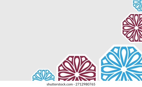 Decorative mandala corner layout with colorful geometric floral elements arranged in modern composition