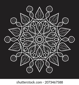 Decorative Mandala design in form of circular pattern on black background vector illustration element henna tattoo mehndi abstract background
