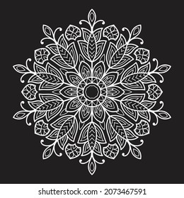 Decorative Mandala design in form of circular pattern on black background vector illustration element henna tattoo mehndi abstract background