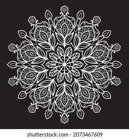 Diseño decorativo Mandala en forma de patrón circular sobre fondo negro ilustración vectorial elemento henna tattoo mehndi fondo abstracto