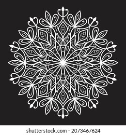 Dekoratives Mandala-Design in Form eines runden Musters auf schwarzem Hintergrund, Vektorgrafik-Element Henna tattoo mehndi abstrakter Hintergrund