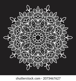 Decorative Mandala design in form of circular pattern on black background vector illustration element henna tattoo mehndi abstract background