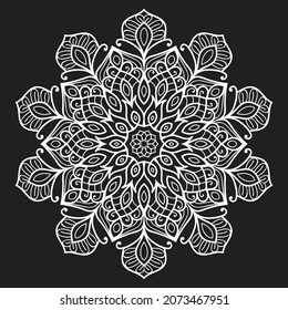 Dekoratives Mandala-Design in Form eines runden Musters auf schwarzem Hintergrund, Vektorgrafik-Element Henna tattoo mehndi abstrakter Hintergrund