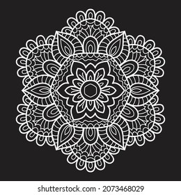Decorative Mandala design in form of circular pattern on black background vector illustration element henna tattoo mehndi abstract background