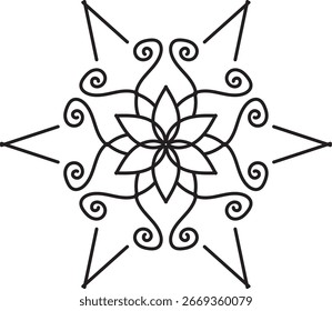 Decorative mandala design with intricate curves. Beautiful symmetry creates spiritual harmony. Perfect for creative design, art, and meditation projects.
