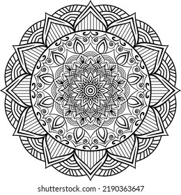 Decorative Mandala design line art, traditional Diwali Rangoli art for PowerPoint presentation.
