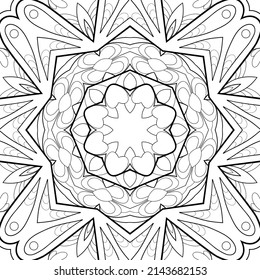 Dekorative Mandala mit floralen und geometrischen Mustern auf weißem Hintergrund. Zum Färben von Buchseiten.