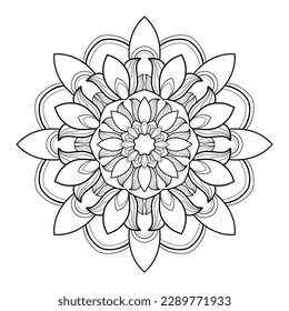Decorative mandala with floral and linear patterns on a white isolated background. For coloring book pages.