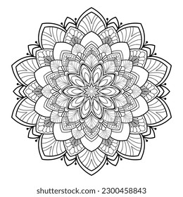 Decorative mandala with floral and linear patterns, henna elements on a white isolated background. For coloring book pages.