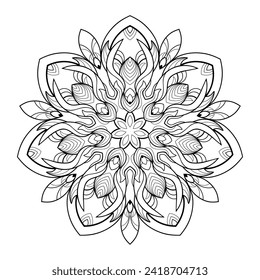 Decorative mandala with floral and linear patterns on a white isolated background. Suit for coloring book pages.