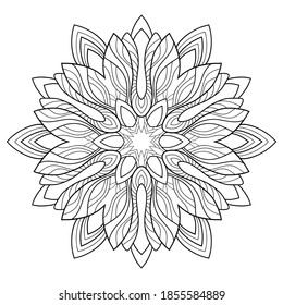 Decorative mandala with floral patterns on white isolated background. Suitable for coloring book pages, packaging, poster.