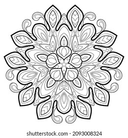 Decorative mandala with floral simple patterns on a whit isolated background. For coloring book pages.