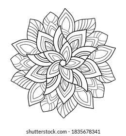 Decorative Mandala With Floral And Striped Patterns On A White Isolated Background. For Coloring Book Pages.