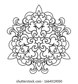 Decorative mandala with floral an vintage patterns on white isolated background. For coloring book pages.