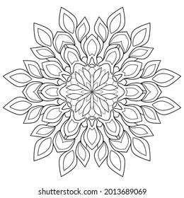 Decorative mandala with floral and vintage patterns on a white isolated background. For coloring book pages.