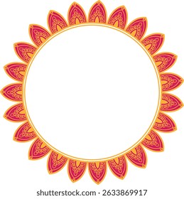 Decorative Mandala Frame 4 with Floral Petal Border, Circular mandala frame with Pink and yellow floral petal design on white background	