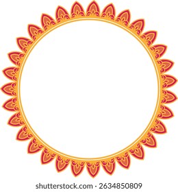 Decorative Mandala Frame 5 with Floral Petal Border, Circular mandala frame with Pink and yellow floral petal design on white background	