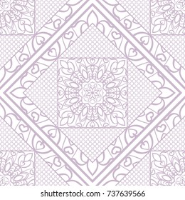 decorative mandala geometric lace ornament. Vector seamless pattern. Modern stylish design. for carper, fabric print, wallpaper, invitation. purple color