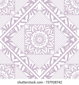 decorative mandala geometric lace ornament. Vector seamless pattern. Modern stylish design. for carper, fabric print, wallpaper, invitation. purple color