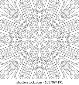 Decorative mandala with geometric small and middle elements on white background. Seamless doodle pattern. Suitable for coloring book, wallpaper, packaging.