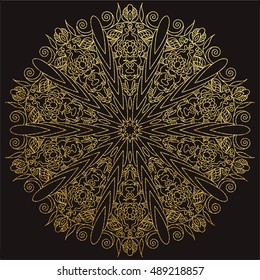 Decorative mandala. Gold Vector illustration. Outline drawing. Ornate line art element. Ornamental floral pattern for wedding invitations, greeting cards.