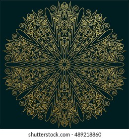 Decorative mandala. Gold Vector illustration. Outline drawing. Ornate line art element. Ornamental floral pattern for wedding invitations, greeting cards.