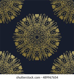 Decorative mandala. Gold Vector illustration. Outline drawing. Ornate line art element. Ornamental floral pattern for wedding invitations, greeting cards.