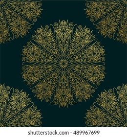 Decorative mandala. Gold Vector illustration. Outline drawing. Ornate line art element. Ornamental floral pattern for wedding invitations, greeting cards.