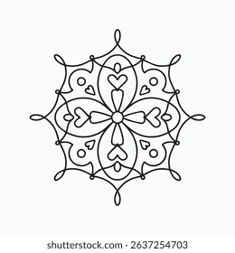 Decorative Mandala Heart Pattern Vector, Intricate Line Art Design for Coloring and Crafts.