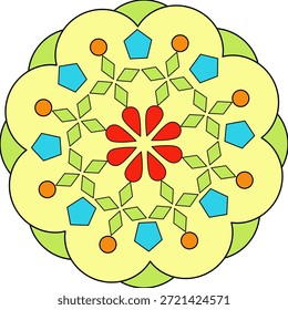 
Ilustración decorativa de mandala con Formas armoniosas y colores vibrantes, ideal para el arte digital, papelería y diseños artísticos.
