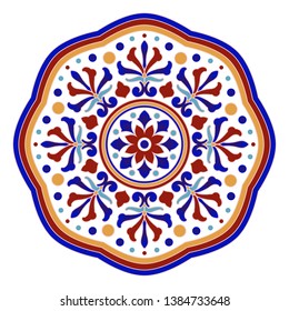 decorative mandala isolate on white background, Turkish motif, colorful oriental round pattern ornament, beautiful decorative element for design ceramic, texture, card and tile, vector illustration