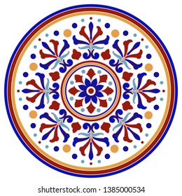 decorative mandala isolate on white background. Turkish motif, colorful oriental round pattern ornament, beautiful decorative element for design ceramic, texture, card and tile. vector illustration