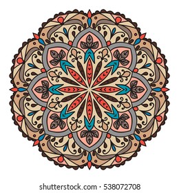 Decorative mandala isolated on white background. Colored indian ornament. Vector illustration. Hand drawn background. Elements for your design.
