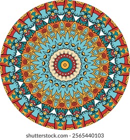 Decorative Mandala with Kaleidoscopic Patterns and Bold Color Contrasts