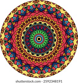 Decorative Mandala with Kaleidoscopic Patterns and Bold Color Contrasts